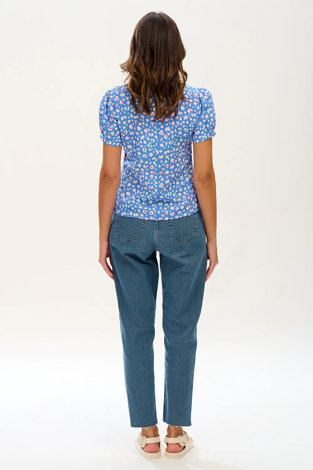 Lucinda Top - Blue & Rainbow Leopard Print Women's Blouse for Casual Wear, Party & Date Night Outfits