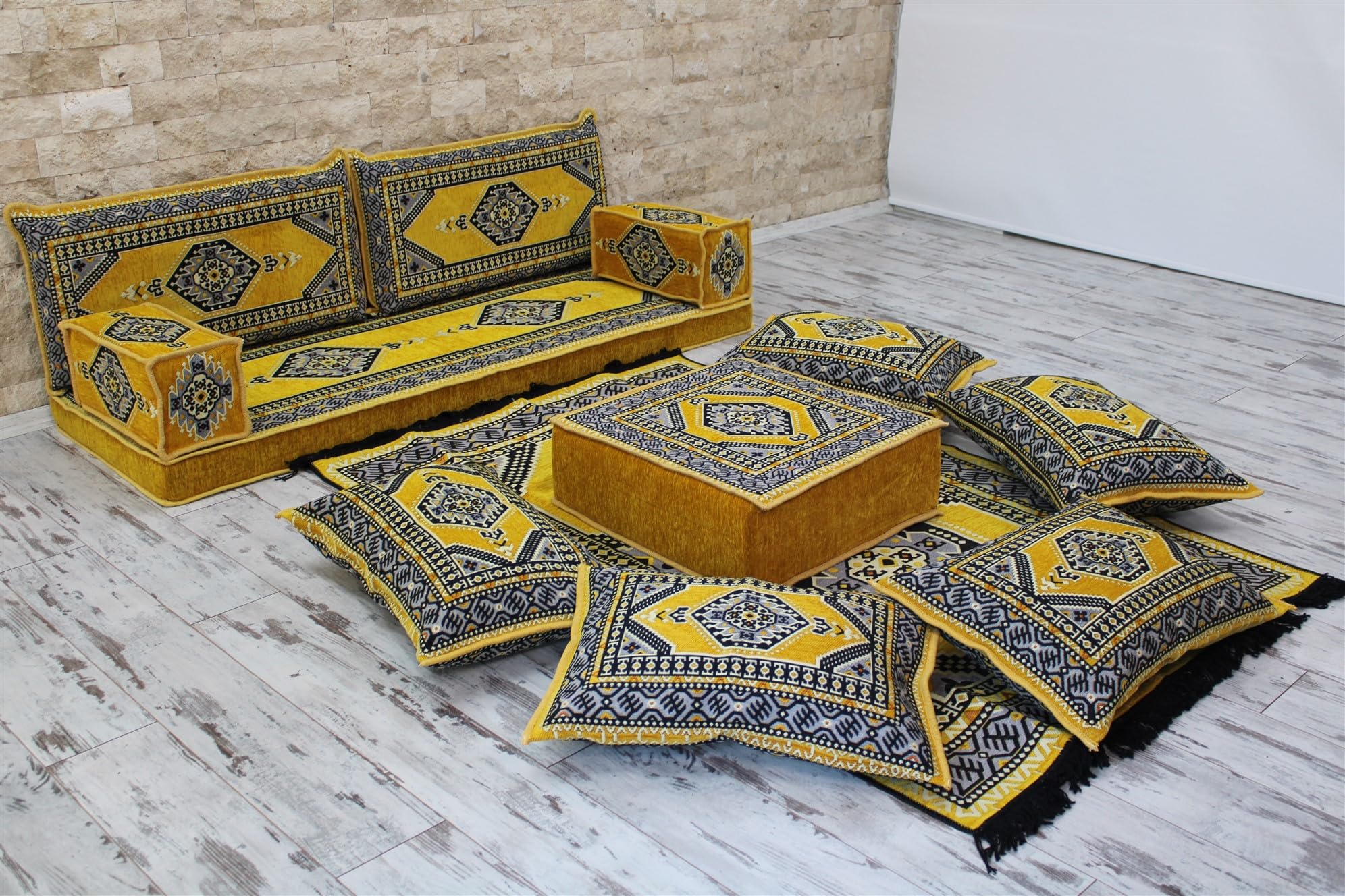 Arabic Style Majlis Floor Seating Sofa - Traditional Arabian Mattress Loveseat for Living Room Decor | Moroccan Diwan & Jalsa Bench Cushions | Perfect for Ramadan Gatherings, Oriental Sitting & Outdoor Patio Furniture
