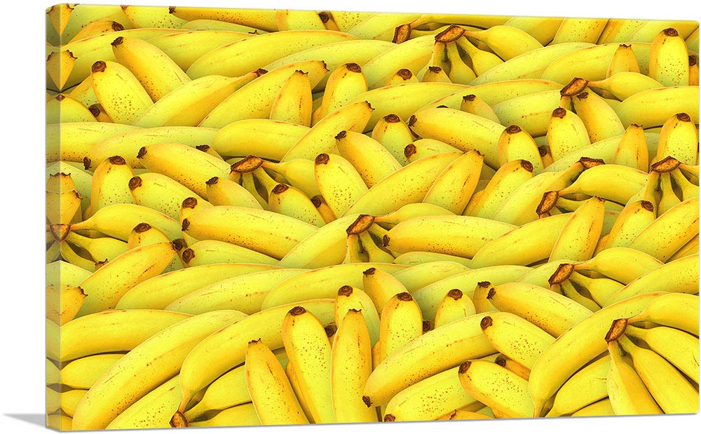 Banana Pattern Canvas Art Print - 26x18 Inch Framed Wall Decor for Kitchen, Dining Room & Supermarket - High Quality Giclee Painting, Ready to Hang