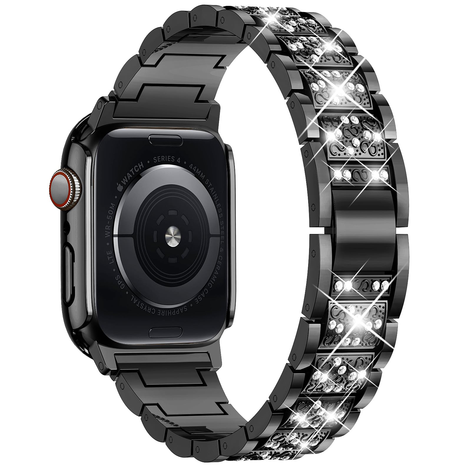 SUPOIX Luxury Bling Diamond Metal Band & 2-Pack Protective Case for Apple Watch Series 9/8/7 41mm - Elegant Jewelry Watch Accessory for Women, Perfect for Daily Wear, Work & Special Occasions (Black)