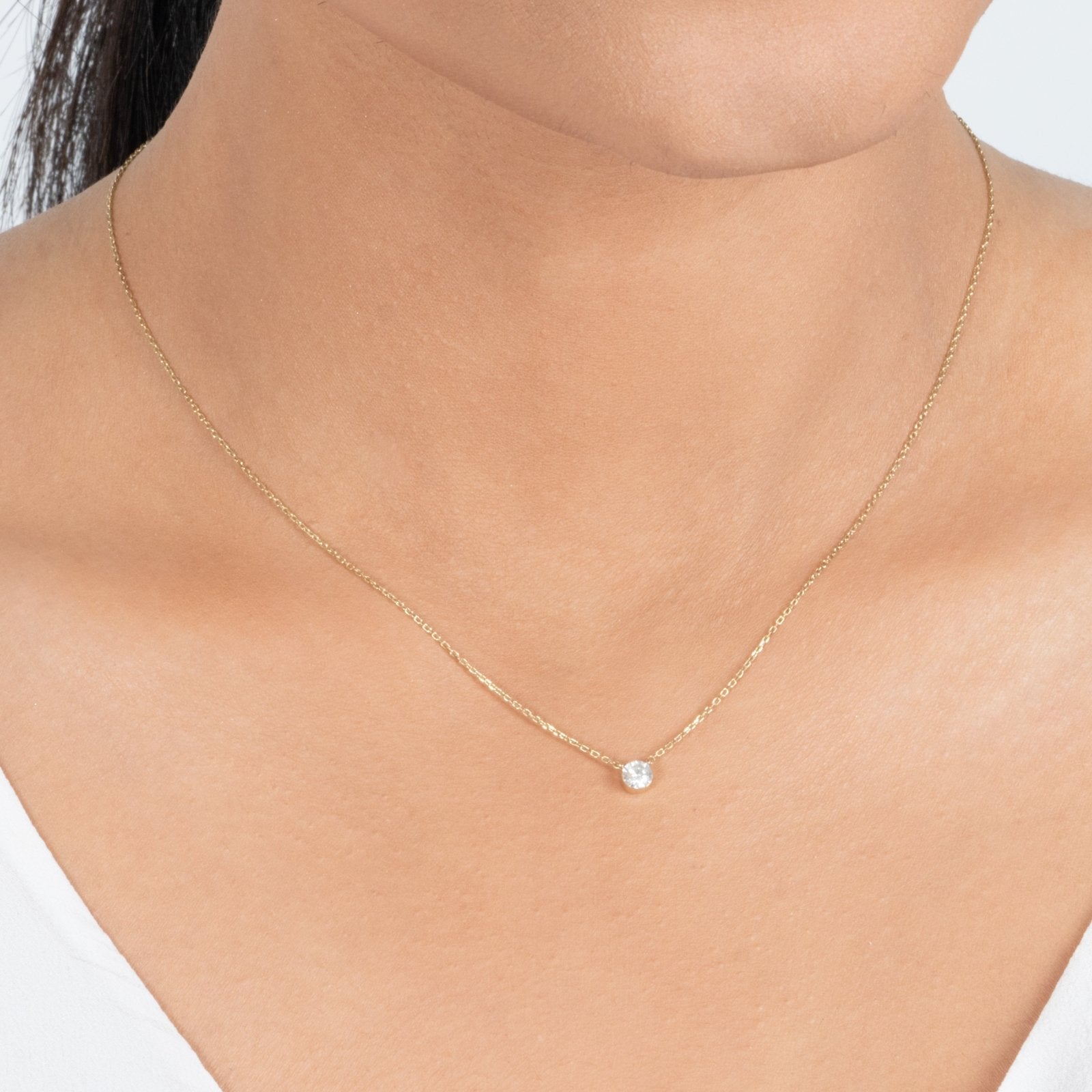 14K Yellow Gold Diamond Station Necklace - Bezel Set Elegant Pendant for Women, Perfect for Everyday Wear, Anniversary & Birthday Gifts