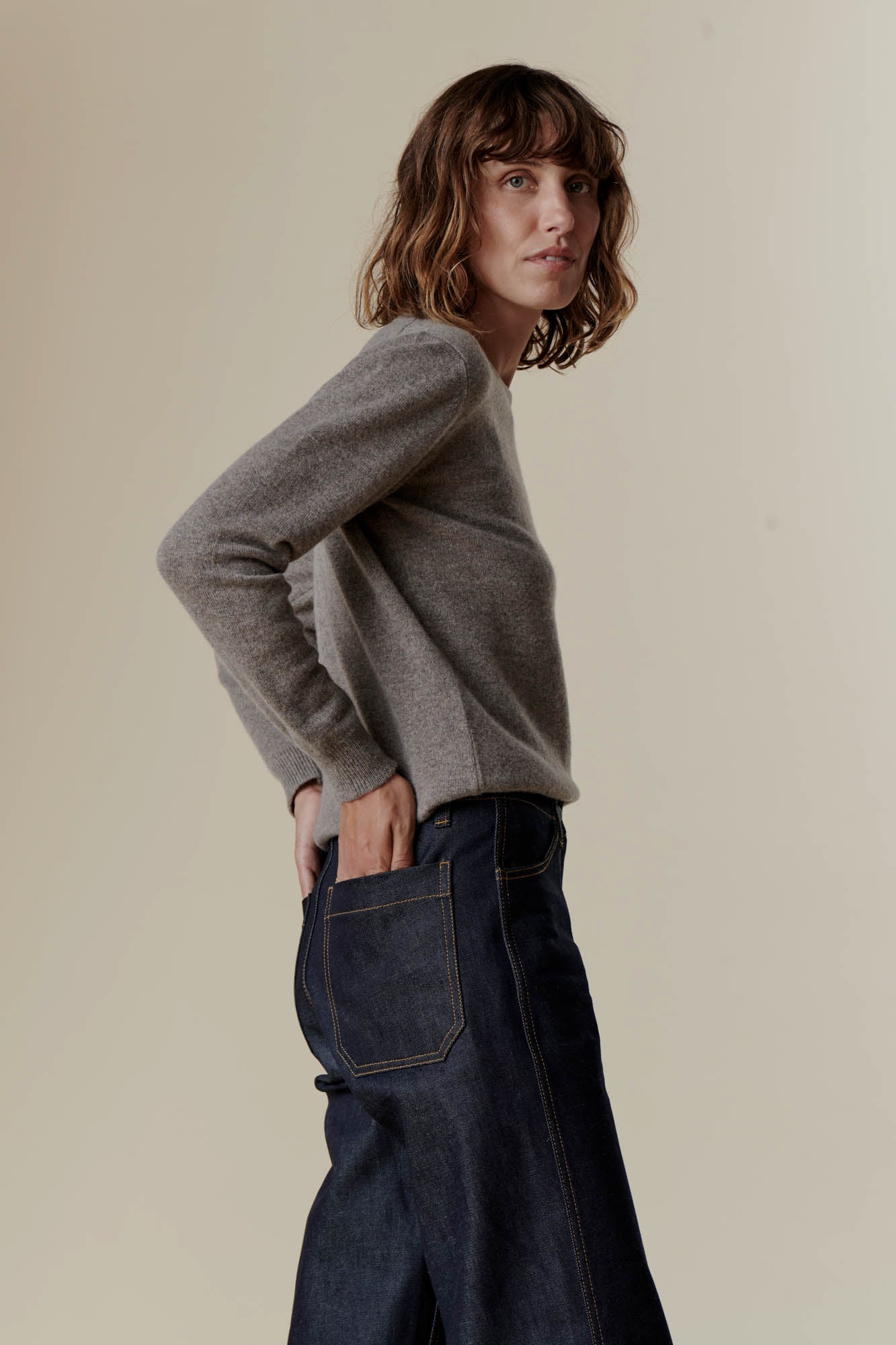 Women's Soft Lambswool Crew Neck Sweater - Warm Winter Knit Pullover for Casual & Office Wear | Truffle Brown Cozy Outfit