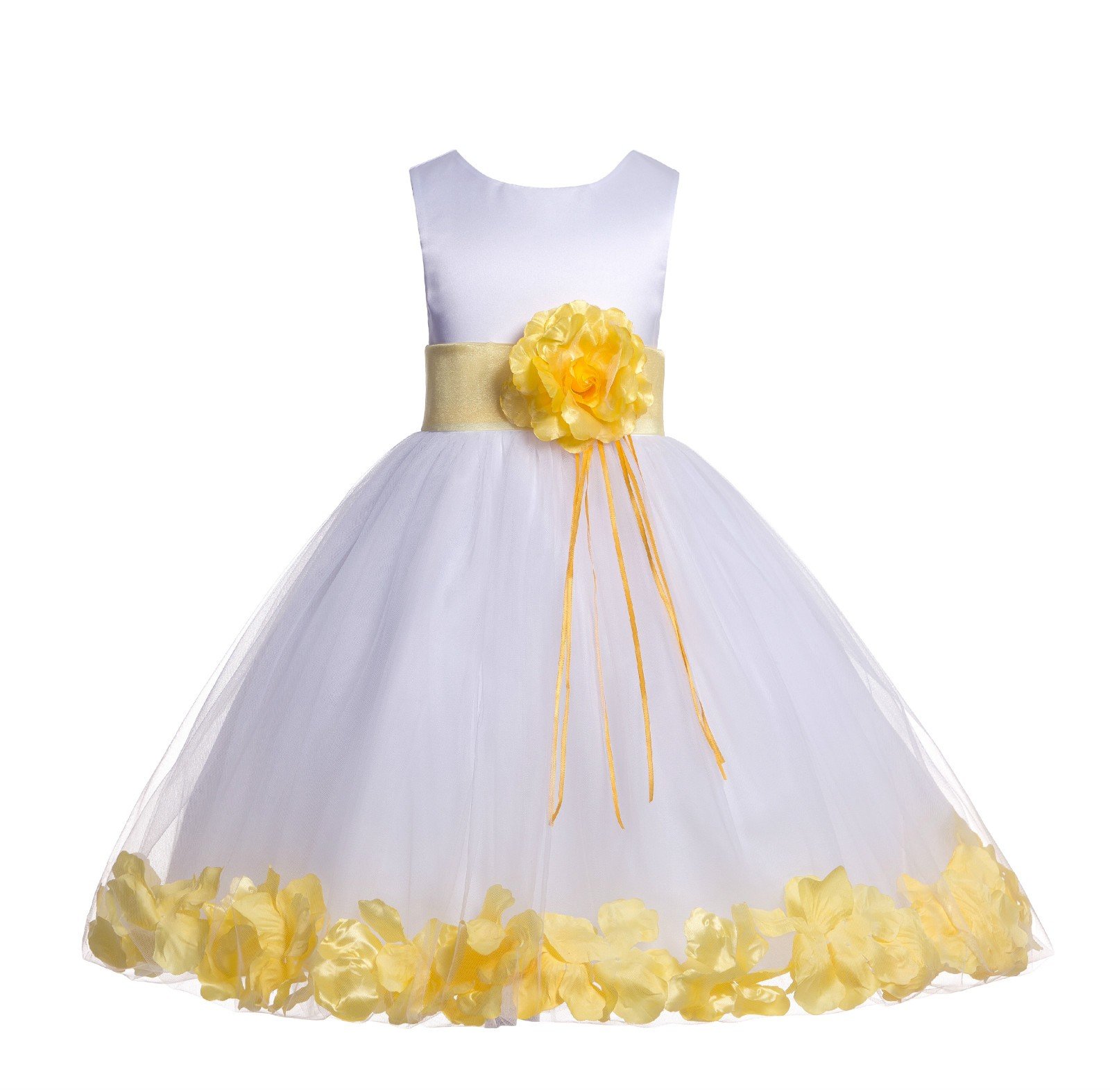 Elegant White Floral Rose Petals Flower Girl Dress for Weddings & Pageants | Junior Birthday Party Dress | Perfect for Flower Girls, Pageant Queens & Special Occasions