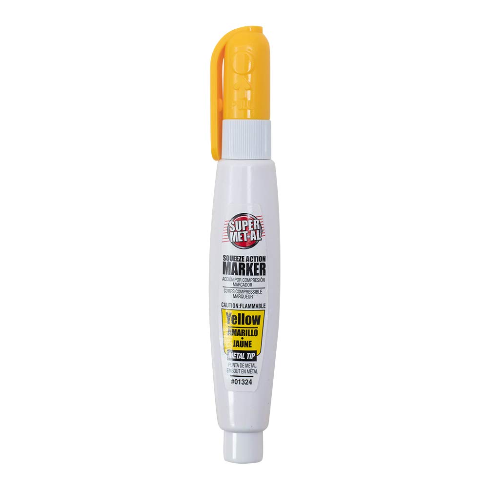 Brock 12-Piece Yellow Fine Tip Pump Squeeze Super Met-Al Paint Marker Pens - For Metal, Stone, Glass, Rubber & Plastic - Ideal for Industrial, Automotive, Art & Trade Projects - Perfect for DIY Crafts, Sign Making & Surface Marking