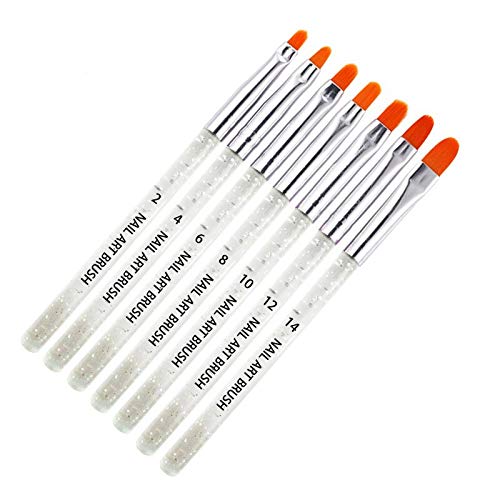 7-Piece Nail Art Brush Set - Acrylic & UV Gel Nail Polish Painting Drawing Brushes Kit (Silver) - Professional Manicure Tools for Salon, Home DIY & Nail Art Enthusiasts