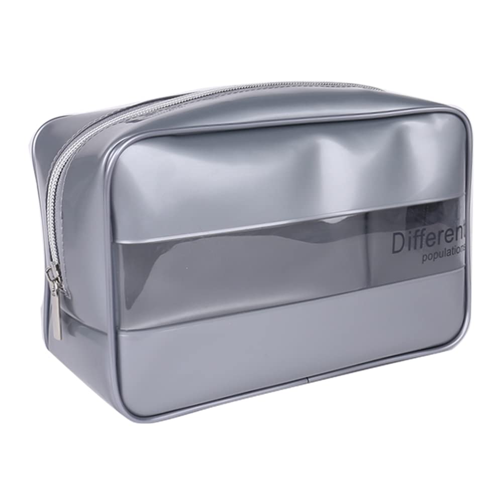 BrainKer Travel Toiletry Makeup Bag - Clear Silver Grey PVC Cosmetic Organizer with Zipper | Waterproof Makeup Pouch for Women & Men | Perfect for Travel, Gym & Daily Use