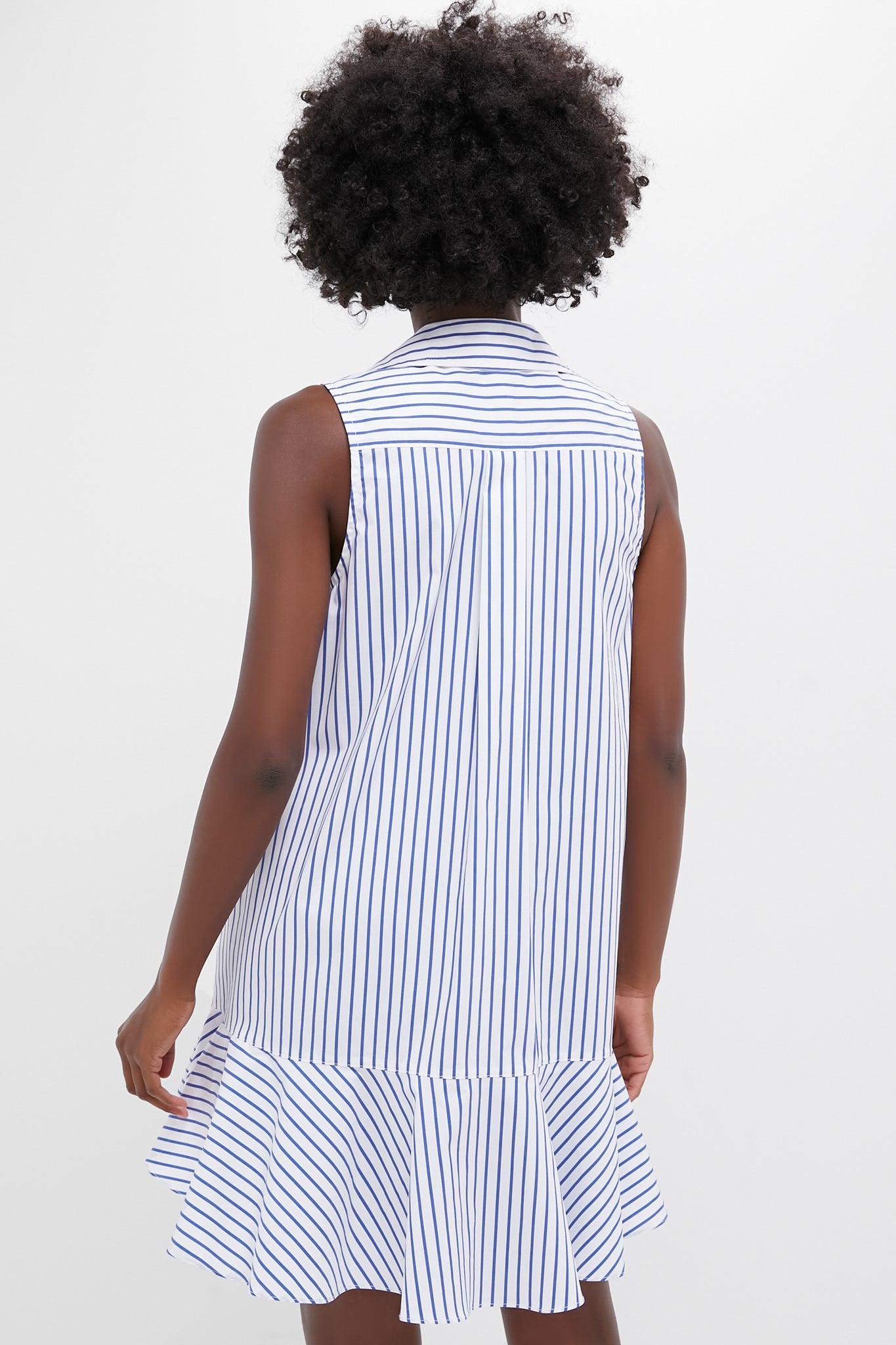 Blue Stripe Sleeveless Callahan Shirt Dress for Women | Summer Casual Wear & Beach Cover Up | Flowy Comfortable Midi Dress
