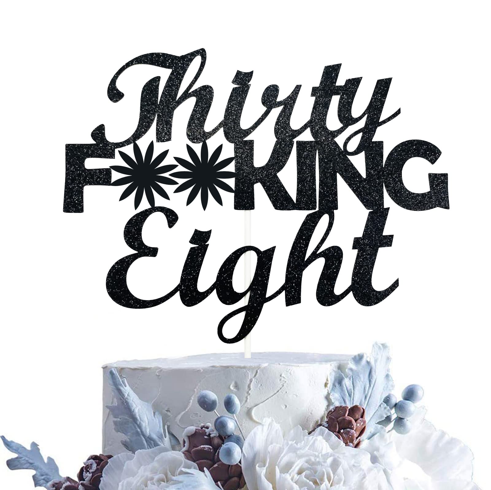 Happy 38th Birthday Cake Topper - Black Glitter 'Thirty Eight' Cake Decorations for Women & Men - Perfect for Anniversary, Retirement & Milestone Celebrations