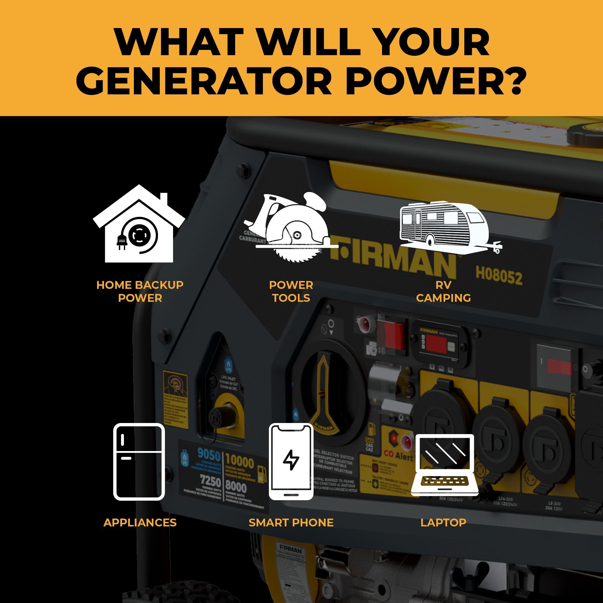 10000W Dual Fuel Portable Generator with Electric Start - 120/240V Output & CO Alert - Perfect for Home Backup Power, Camping, and Outdoor Events