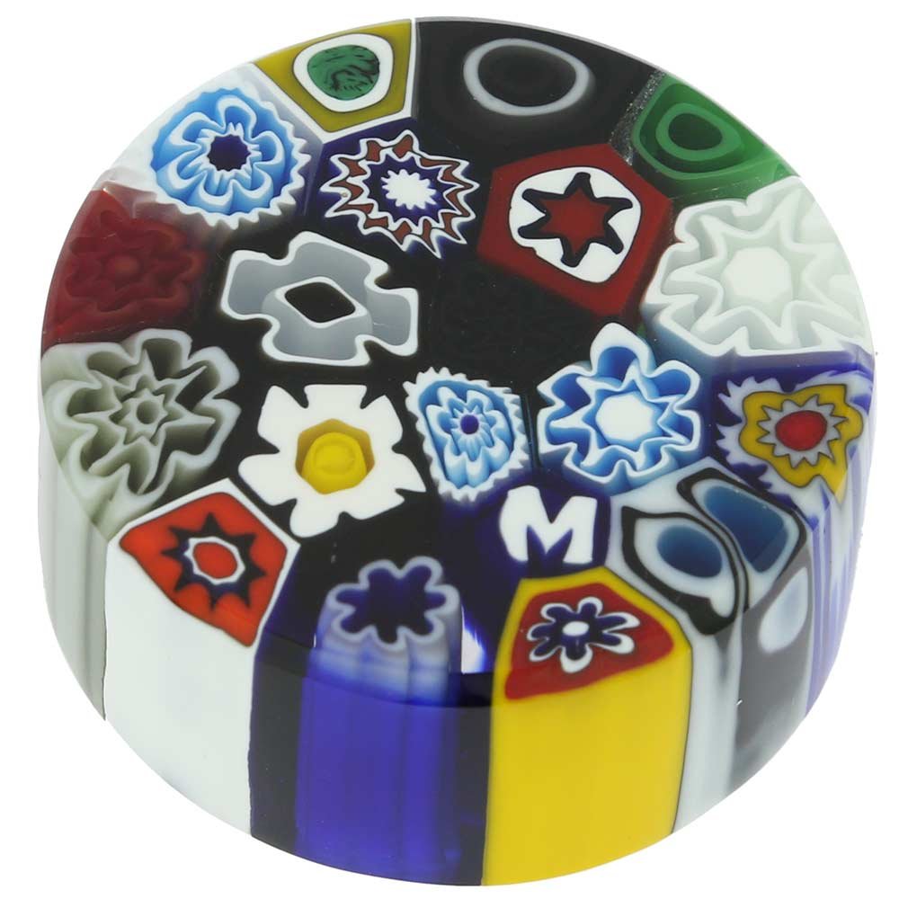 Authentic Murano Glass Millefiori Round Paperweight - Handmade in Venice Italy | Small Glass Paperweight for Office Desk Decor, Gift & Collectible