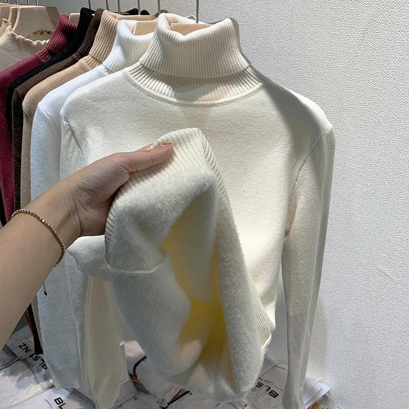 Women's Thick Velvet Turtleneck Sweater - Warm Winter Pullover for Casual Outfits & Holiday Parties