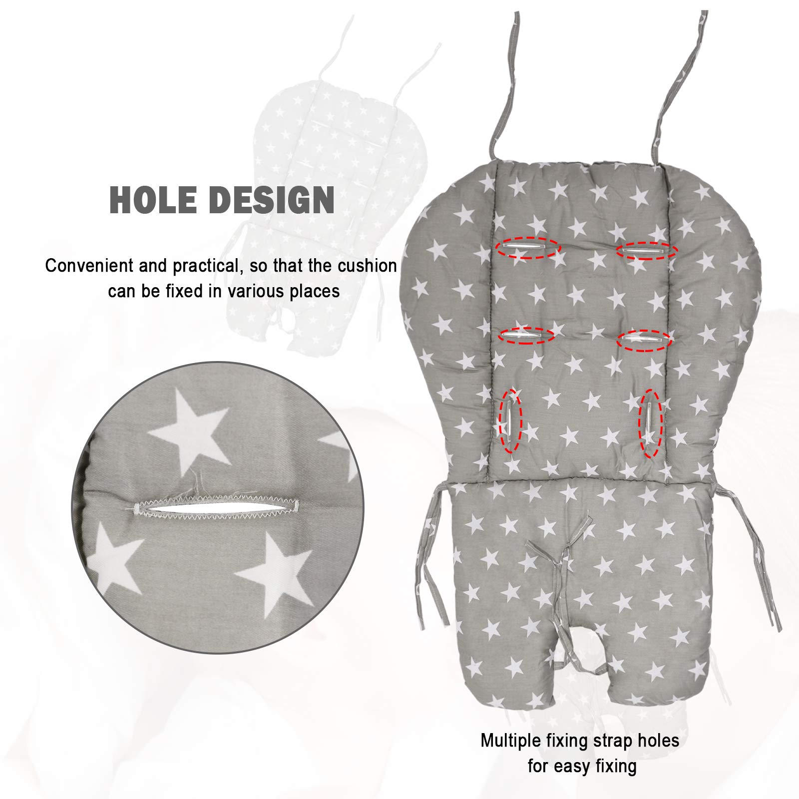 **Premium Baby High Chair Cushion - Soft & Washable High Chair Pad with Non-Slip Backing - Gray Star Design for Safe & Comfortable Mealtime - Ideal for Infants & Toddlers in Dining Chairs**