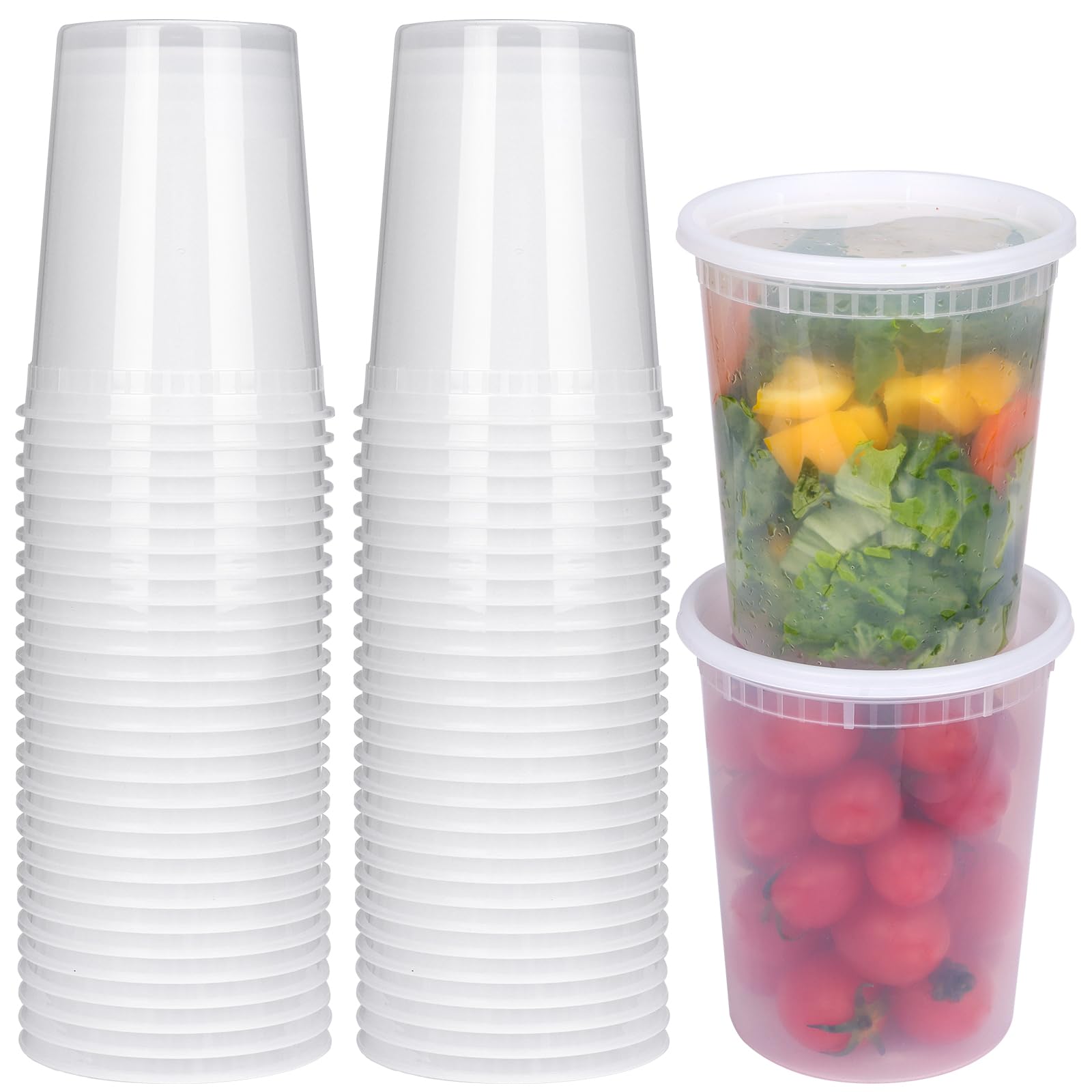 Moretoes 60-Pack 32oz Soup Containers with Lids - Heavy Duty Microwave Safe Airtight Food Storage Containers for Soups, Leftovers, Sauces, Meal Prep & Restaurant Takeout - BPA Free Leakproof Deli Containers