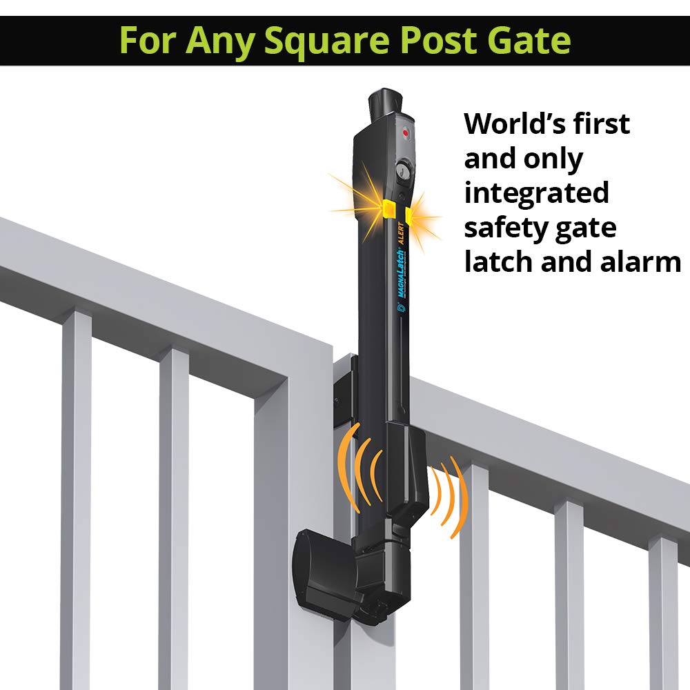 D&D Technologies ML3ATPKAG2 MagnaLatch Alert Top Pull Magnetic Gate Latch & Lock with Audible Visual Alarm - Child Safety Pool Gate Latch for Square Gates | Perfect for Backyard, Fence & Swimming Pool Security