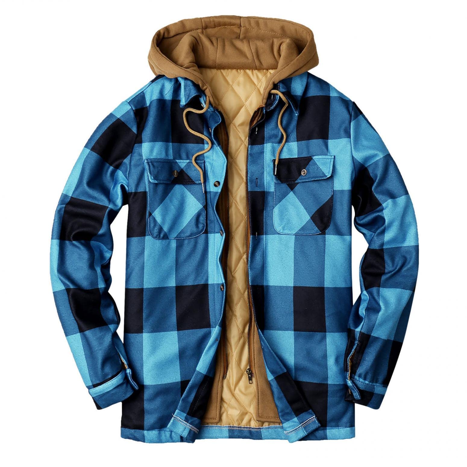 YSBZChu Men's Lightweight Plaid Lapel Hooded Padded Jacket - Autumn Winter Loose Fit Shirt Top with Pockets | Casual Outdoor Wear for Fall & Winter Seasons