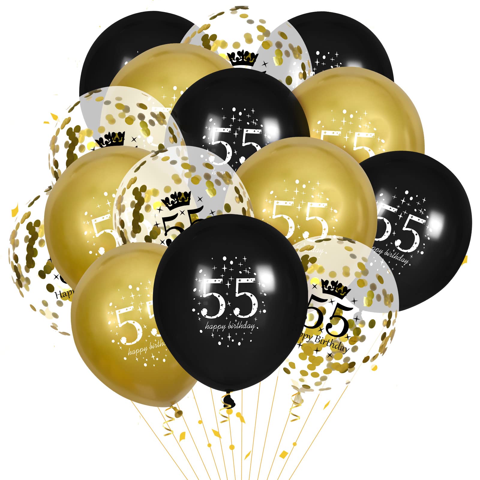 55th Birthday Balloons for Men & Women - 15 Pcs Black Gold Happy Birthday Party Decorations - Perfect for 55th Birthday Celebrations, Anniversaries, and Retirement Parties