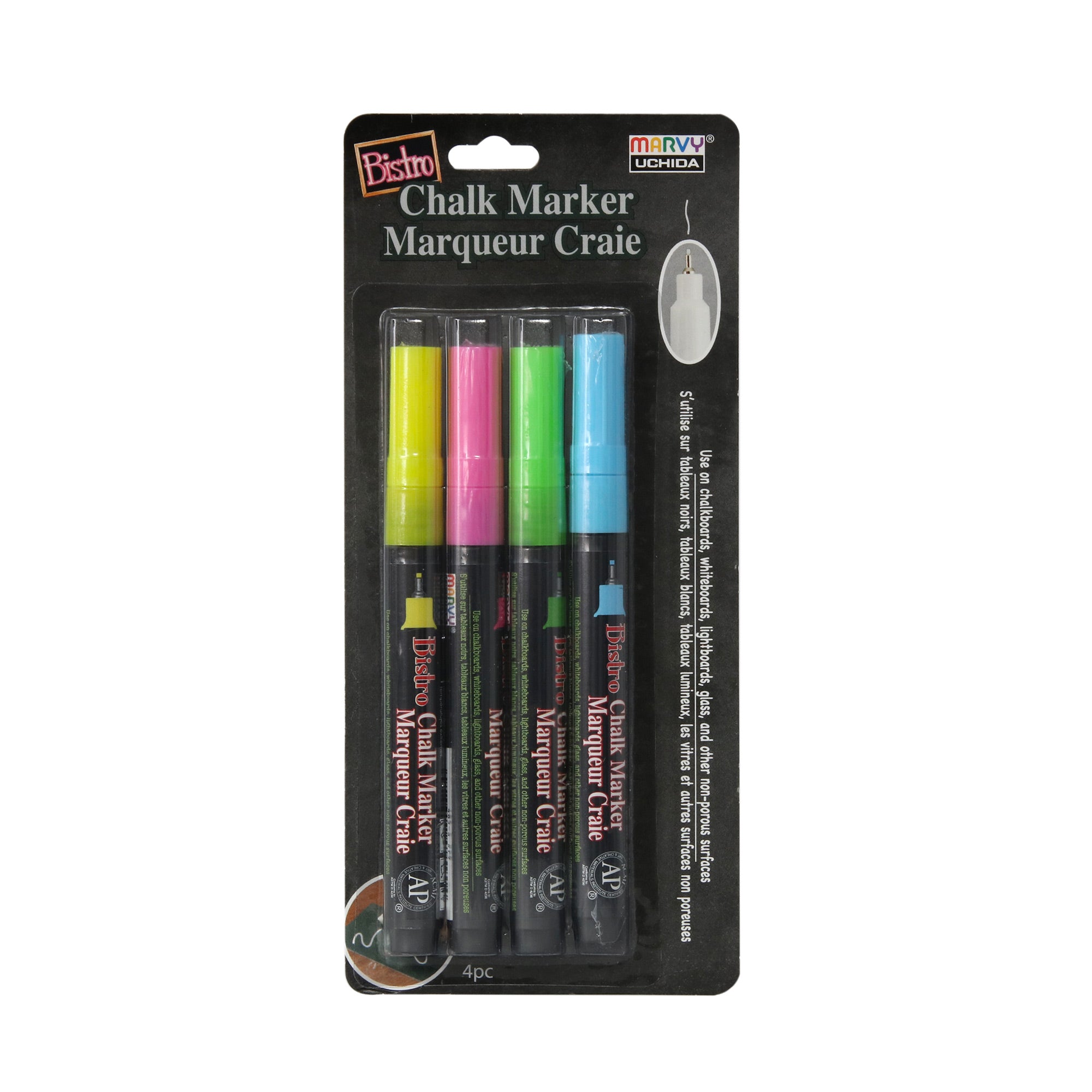 4 Pack Extra Fine Tip Chalk Markers - Vibrant Fluorescent Colors for Chalkboard Art, Menu Boards & DIY Crafts - Non-Toxic & Washable