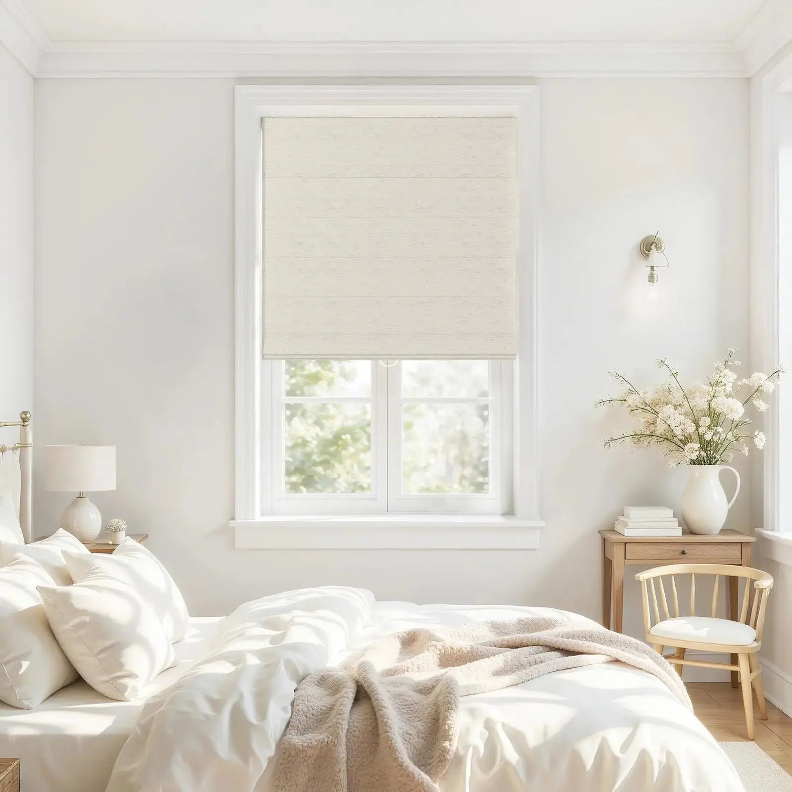 Alvin Motorized Blackout Roller Shade for Windows - Smart Home Linen Window Covering for Bedroom & Living Room Privacy & Light Control