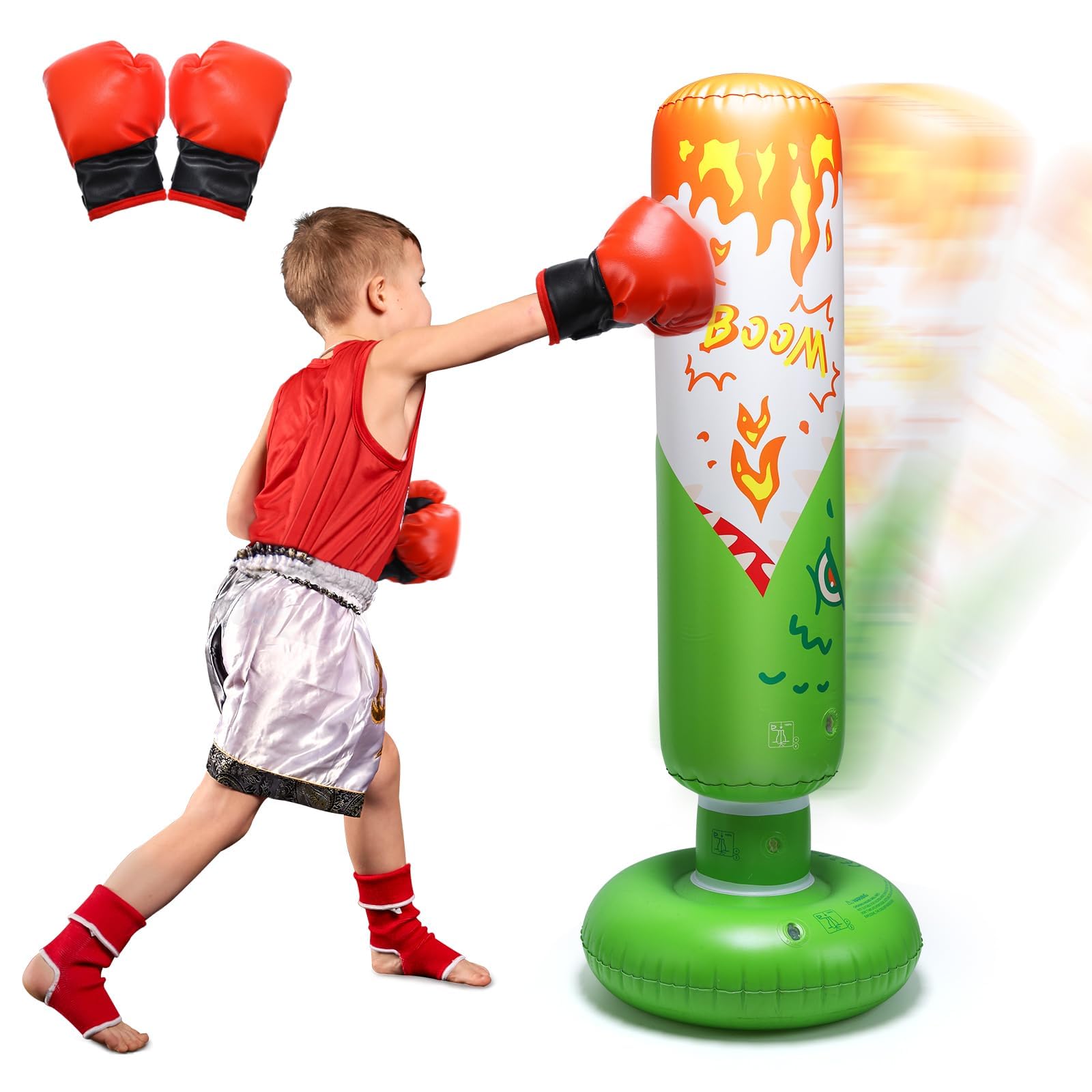 Inflatable Punching Bag for Kids - Shark & Dinosaur Standing Boxing Bag with Gloves (Ages 3-8) | Stable Kickboxing Training Toy for Boys & Girls | Perfect for Birthday Gifts, Indoor Exercise & Martial Arts Practice