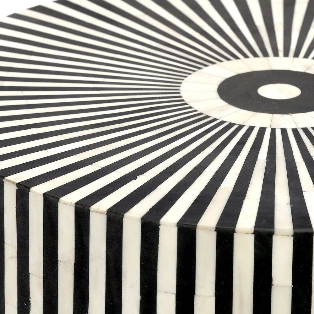 Handmade Black Bone Inlay Round Coffee Table - Boho Chic Living Room Furniture for Home Decor | Perfect for Small Spaces, Apartments & Conversation Areas