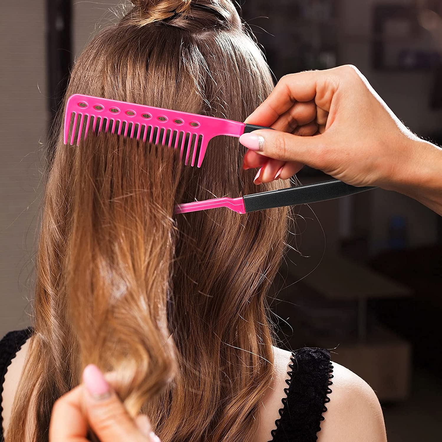 Frackson Pink V-Shaped Straightening Comb - Professional Salon Hair Brush & Styling Tool for Straightening Knotty Hair - Perfect for Home Use, Travel & Salon Styling