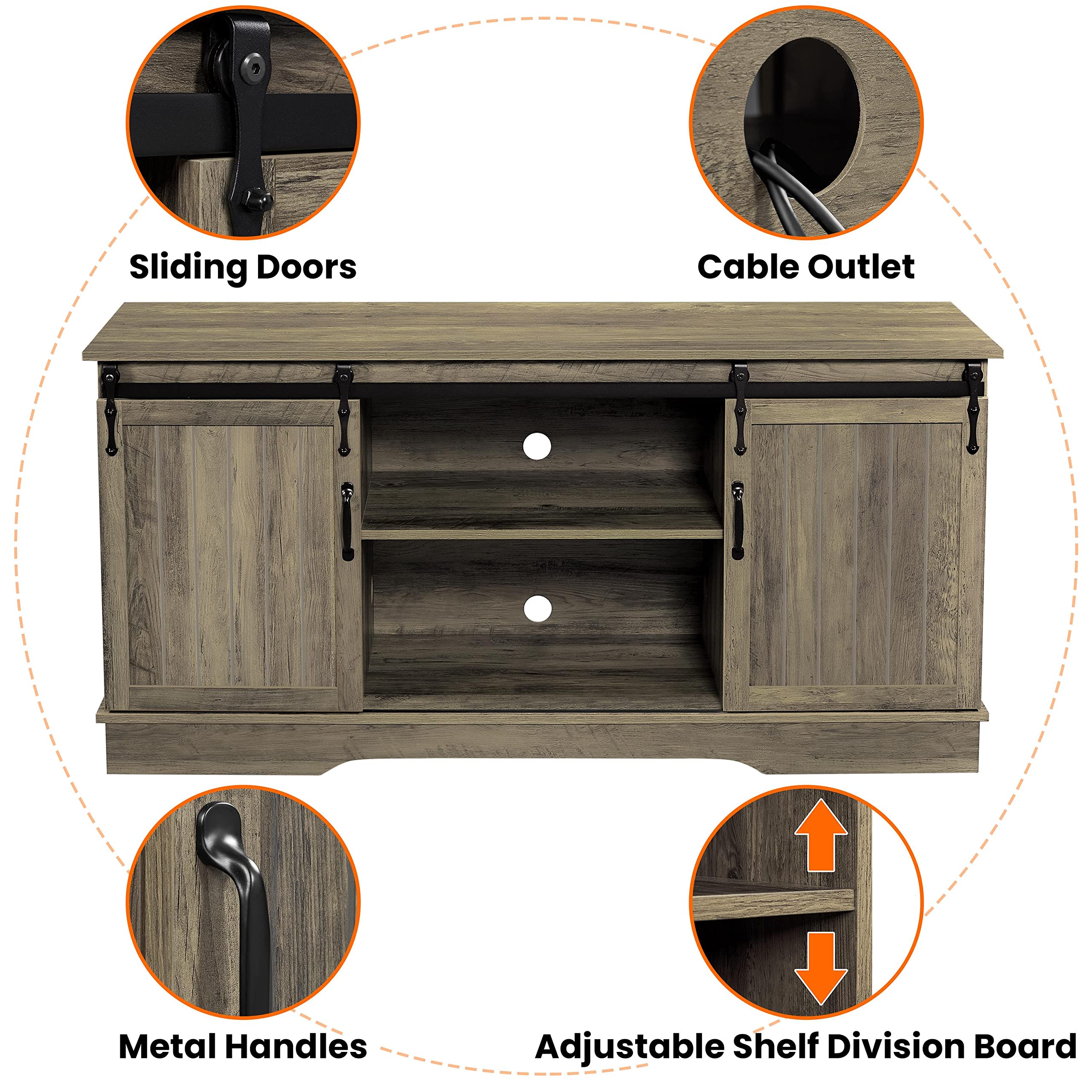 Topeakmart 65 Inch TV Stand with Sliding Barn Doors - Rustic Oak Farmhouse Media Console for Living Room, Bedroom & Home Theater - Sturdy Entertainment Center for TVs up to 65 Inches