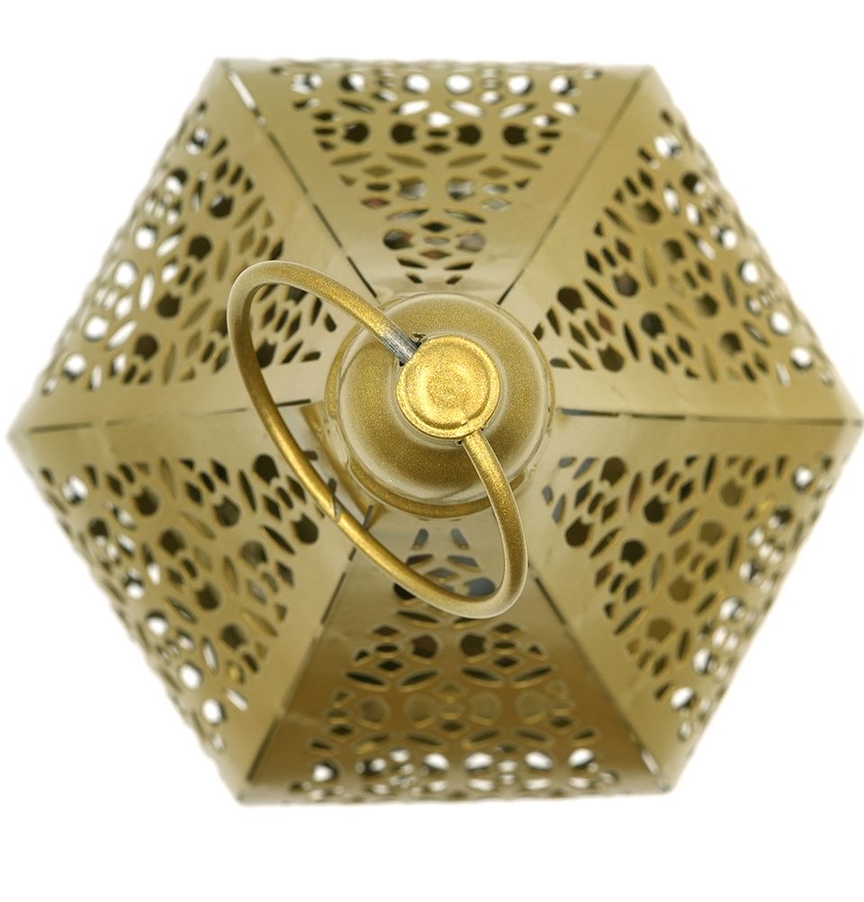 12 Inch Gold Wavy Lantern - Elegant Islamic Holiday Decorations for Eid, Ramadan & Home Decoration