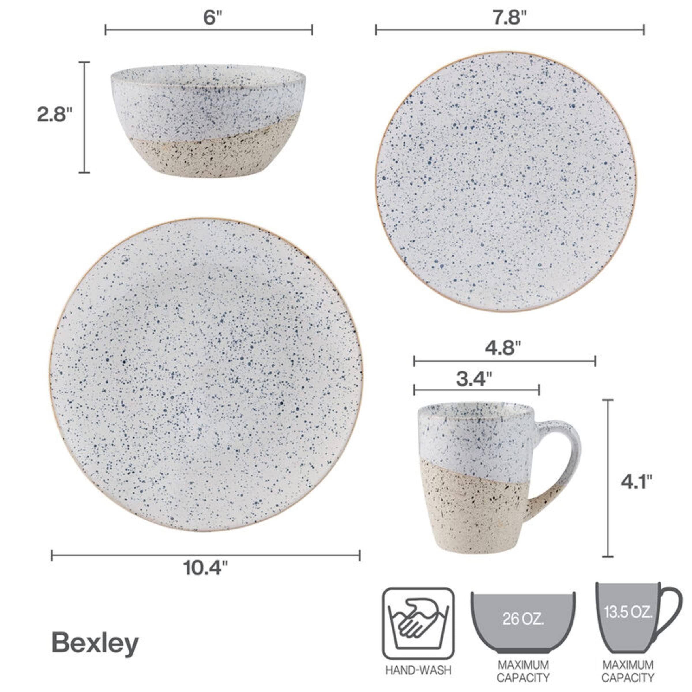 Pfaltzgraff Bexley Speckled 16-Piece Dinnerware Set for 4 - Colorful Stoneware Plates, Bowls & Mugs - Perfect for Family Dinners, Entertaining & Everyday Use