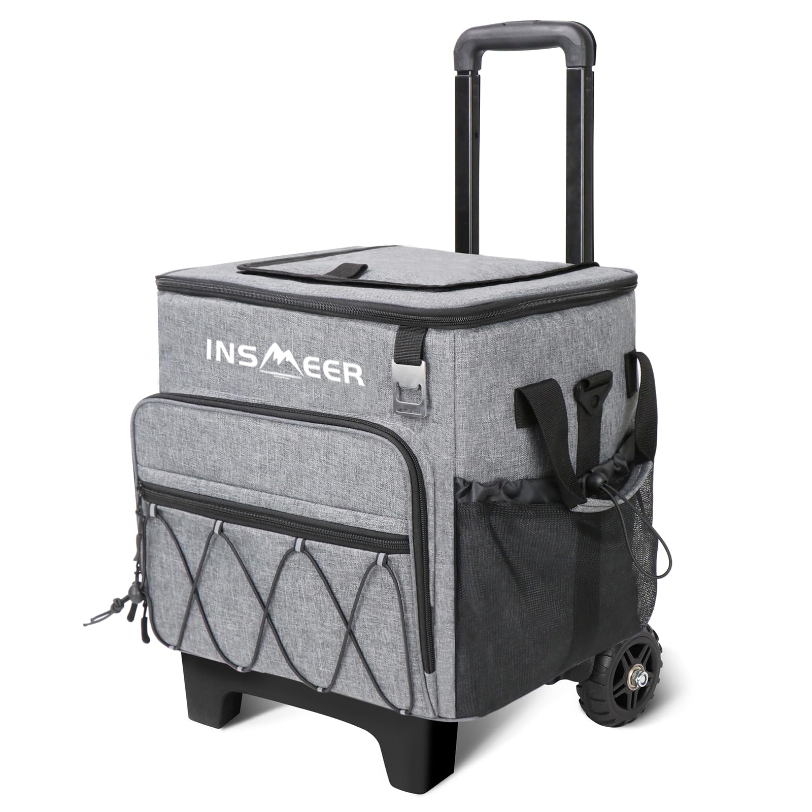 INSMEER 55 Can Collapsible Soft Cooler with Wheels & Handle - Leakproof Insulated Rolling Cooler Bag with All-Terrain Cart - Portable Large Travel Cooler for Beach, Camping, Picnics, Grocery Shopping, Tailgating & Outdoor Adventures