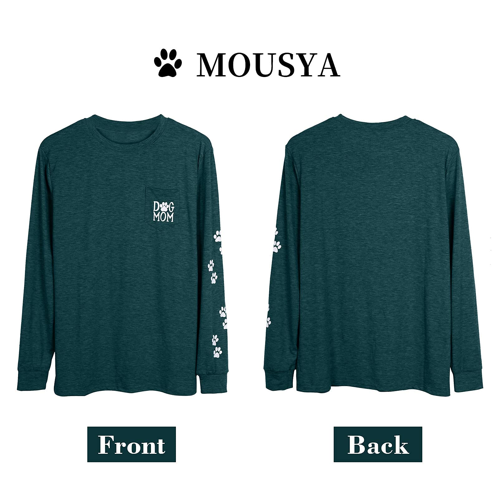Women's Dog Paw Print Pullover - Cute Dog Mom Graphic Tee with Patch Pocket | Long Sleeve Casual Shirt for Dog Lovers | Perfect for Pet Owners, Dog Walks & Cozy Outings