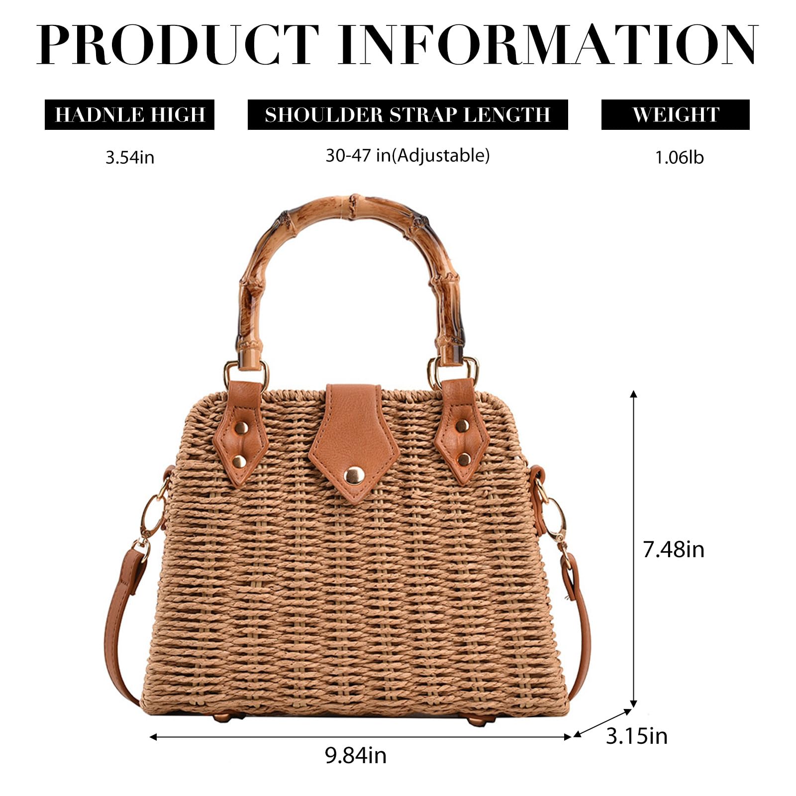 Trendy Straw Tote Bag for Women - Summer Woven Crossbody Purse with Bamboo Handle | Beach Bag, Picnic Accessory, Boho Fashion Statement