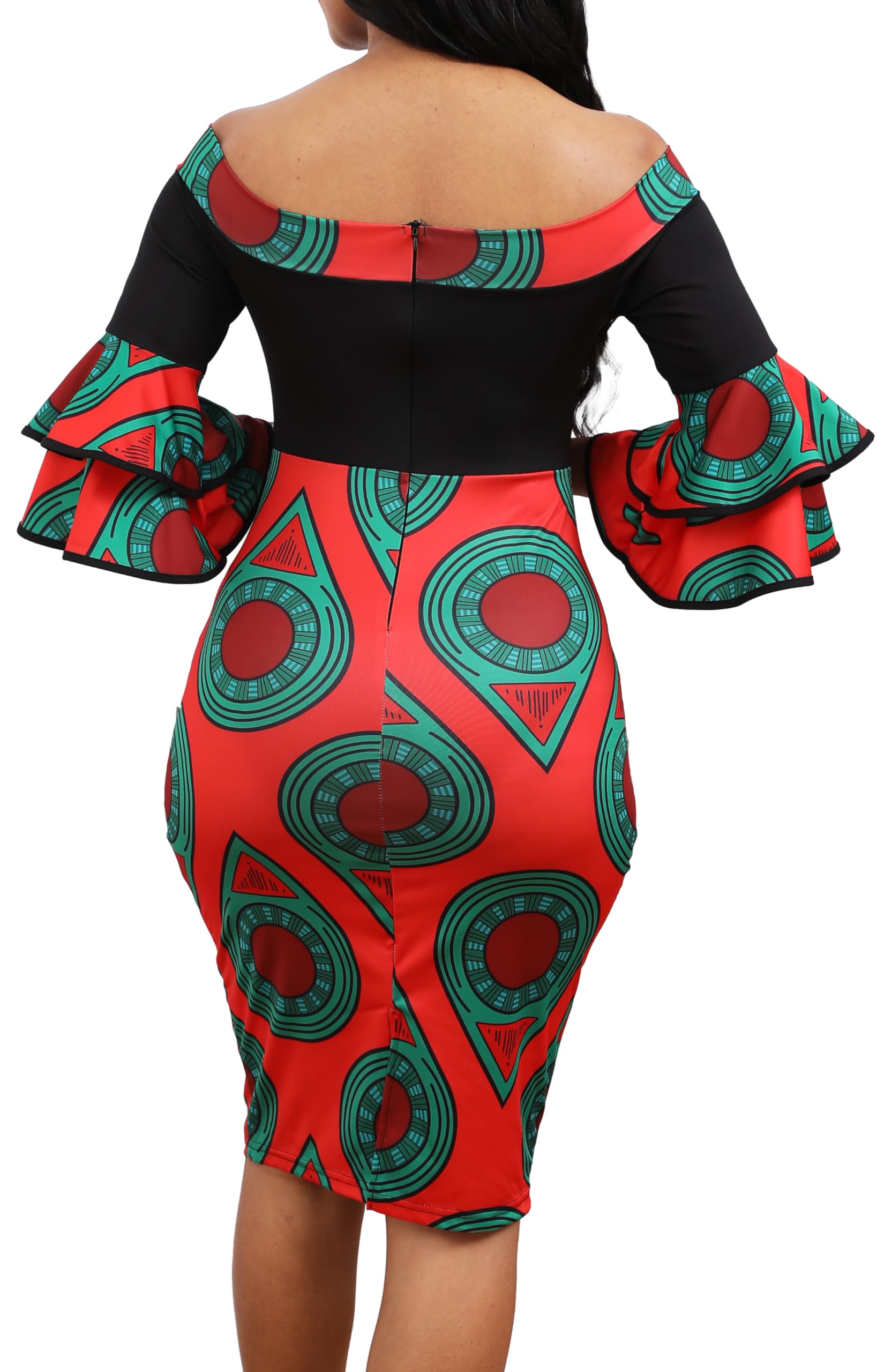 Sexy African Print Dress for Women - Elegant Off Shoulder Ruffled Sleeve Pencil Dress | Perfect for Date Night, Parties & Special Occasions
