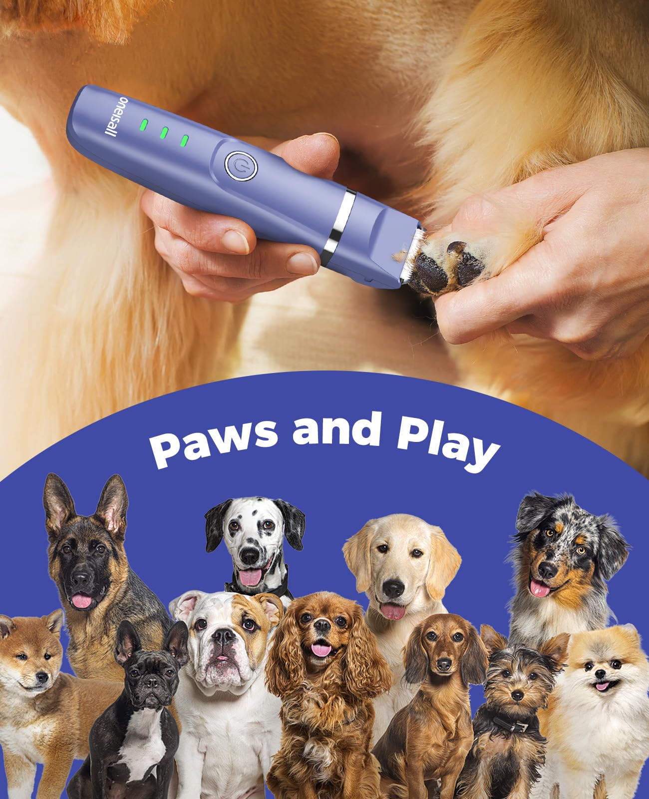 Oneisall 4-in-1 Cordless Dog Grooming Kit - 2-Speed Clippers, Low Noise Paw Trimmer & Rechargeable Quiet Nail Grinder for Dogs & Cats (Blue) | Professional Pet Grooming at Home for Small & Medium Breeds