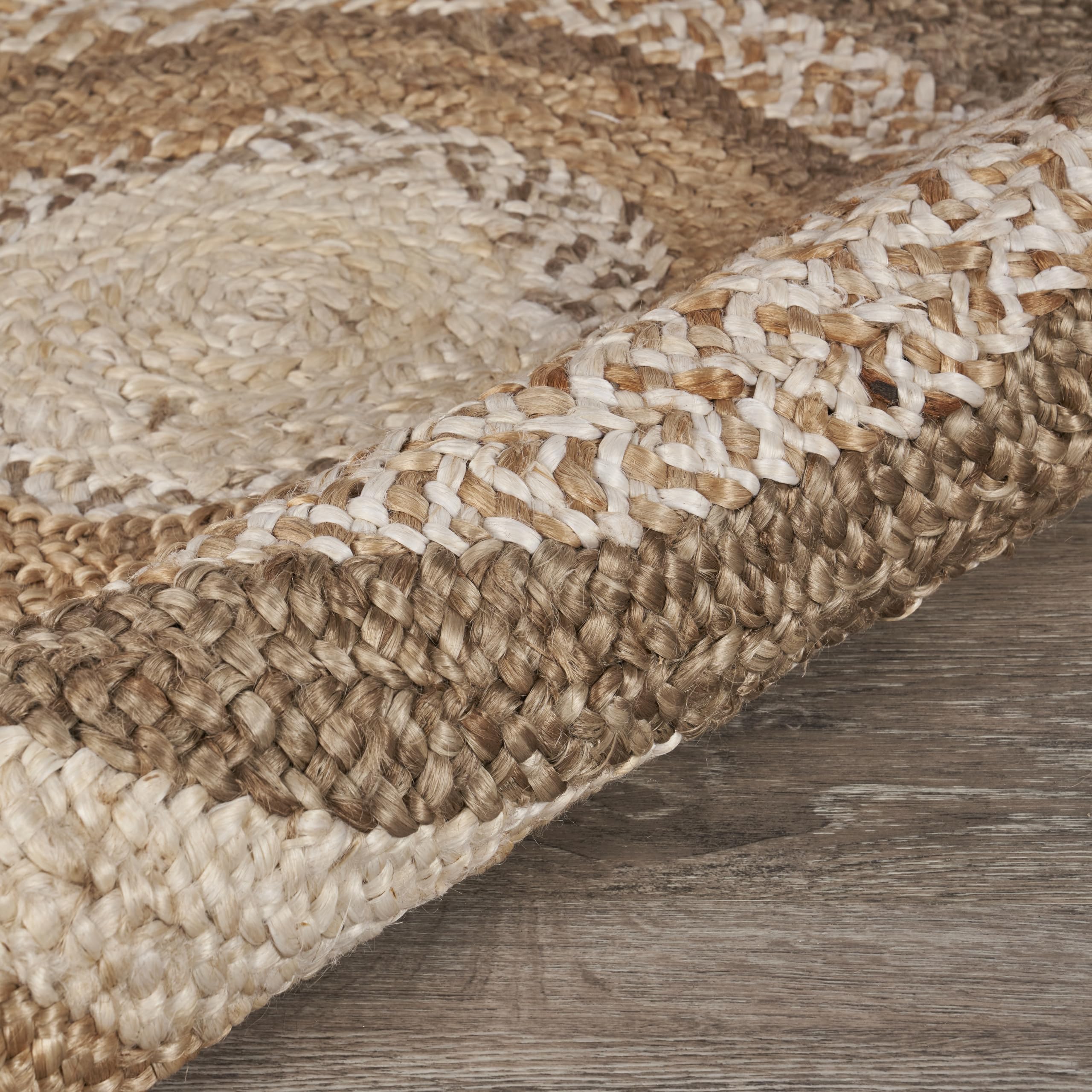LR Home Natural Jute 6' Round Braided Area Rug - Bohemian Farmhouse Style Indoor Floor Carpet for Living Room, Bedroom, Playroom Decor | Eco-Friendly Jute Fiber | Perfect for Cozy Home, Airbnb & Boho Chic Spaces
