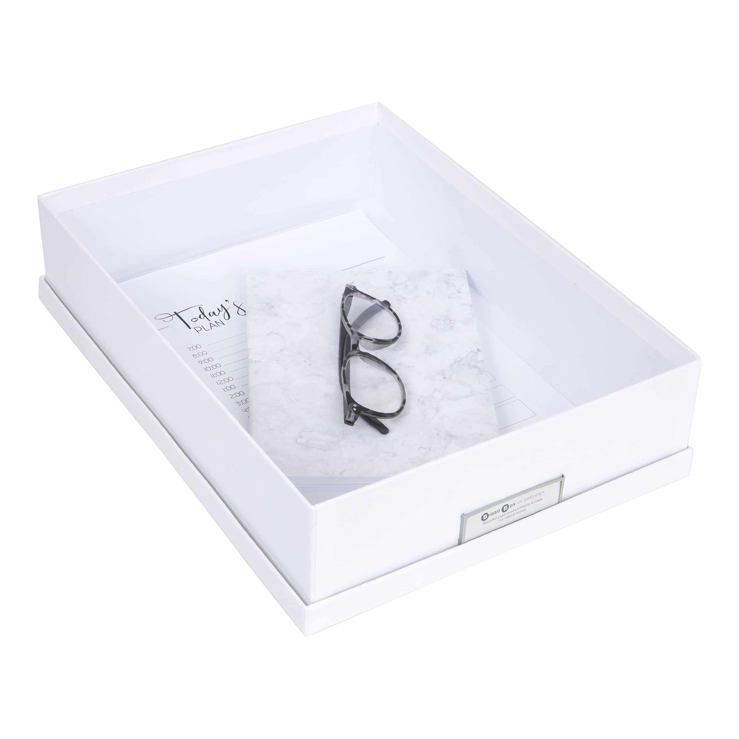 Bigso Sweden A4 Document Storage Box with Lid & Handle - Organize Paper, Brochures, Notes - Durable Fiberboard Office File Organizer for Home & Office Use
