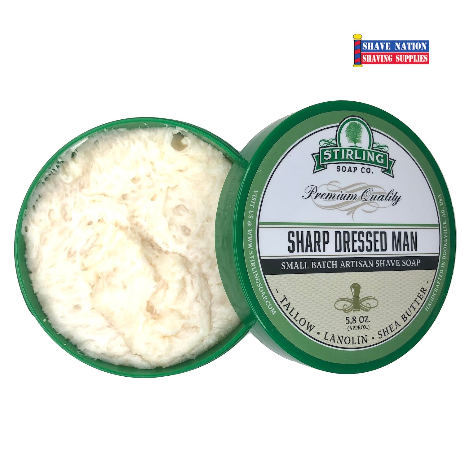 Premium Stirling Shaving Soap for Men - All-Natural Glycerin Shaving Soap Bar with Shea Butter & Essential Oils - Smooth, Close Shave for Sensitive Skin - Perfect for Wet Shaving, Travel & Grooming Kits