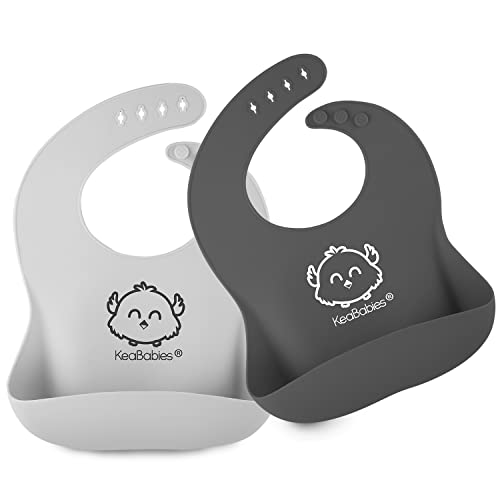 2-Pack Baby Silicone Bibs - Waterproof & Easy Clean Feeding Bibs for Infants & Toddlers with Large Food Catcher Pocket - BPA-Free, Food-Grade Silicone - Perfect for Home, Travel & Daycare Use (Too Cool Design)