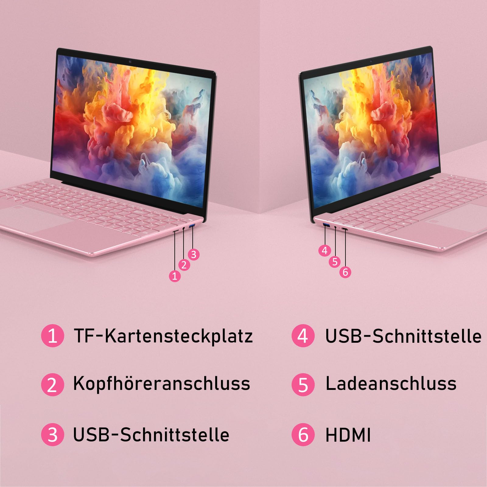 Auusda 15.6 Inch Full HD Laptop - 16GB DDR4 RAM, 512GB SSD, Intel N95 Processor up to 3.4GHz, Fingerprint Unlock, Cooling Fan, Webcam, Dual Speakers, Mini HDMI - Lightweight Business & Student Laptop (Pink) - Perfect for Remote Work, Online Classes & Home Office