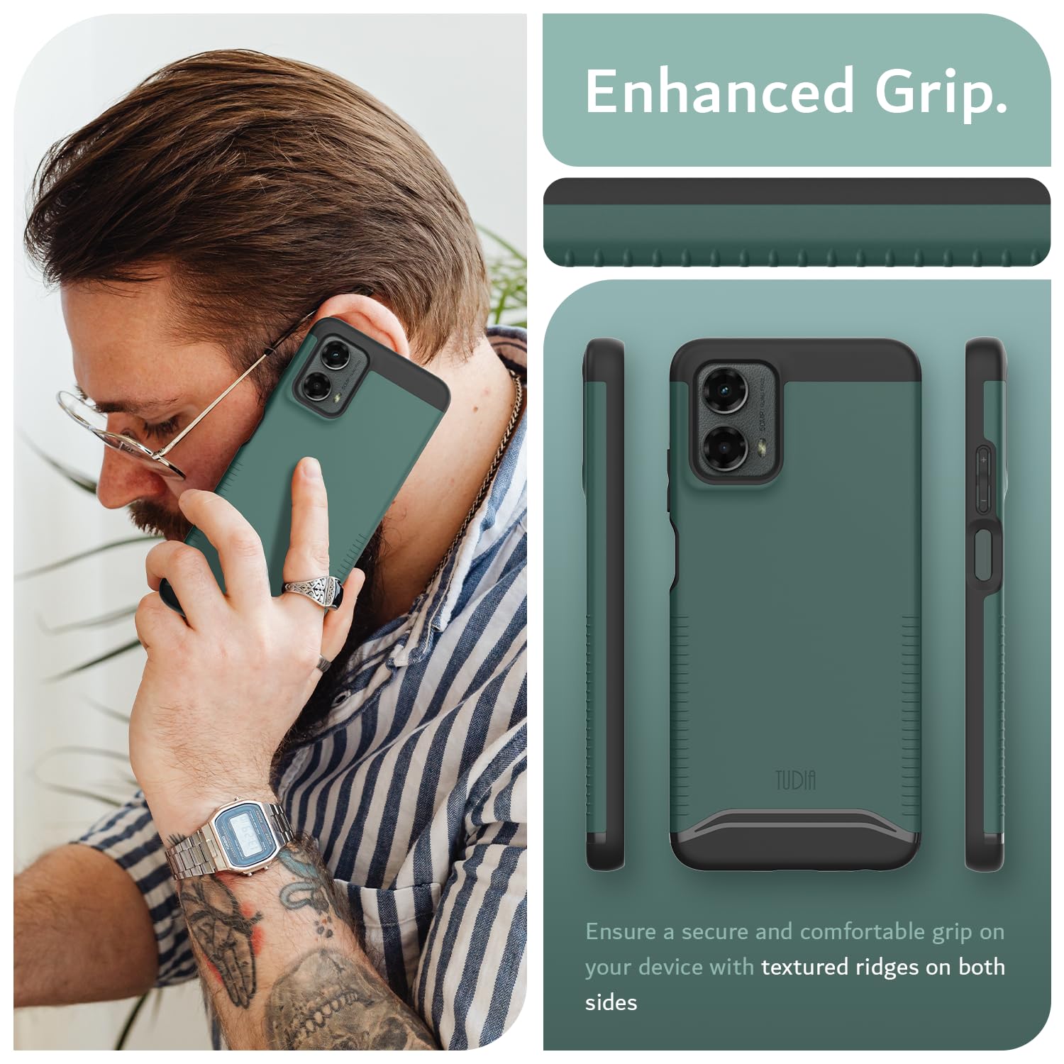 TUDIA Merge Dual Layer Shockproof Military Grade Phone Case for Motorola Moto G 5G (2024) | Slim Non-Slip Heavy Duty Protective Cover in Hunter Green | Perfect for Outdoor Activities, Work & Daily Use