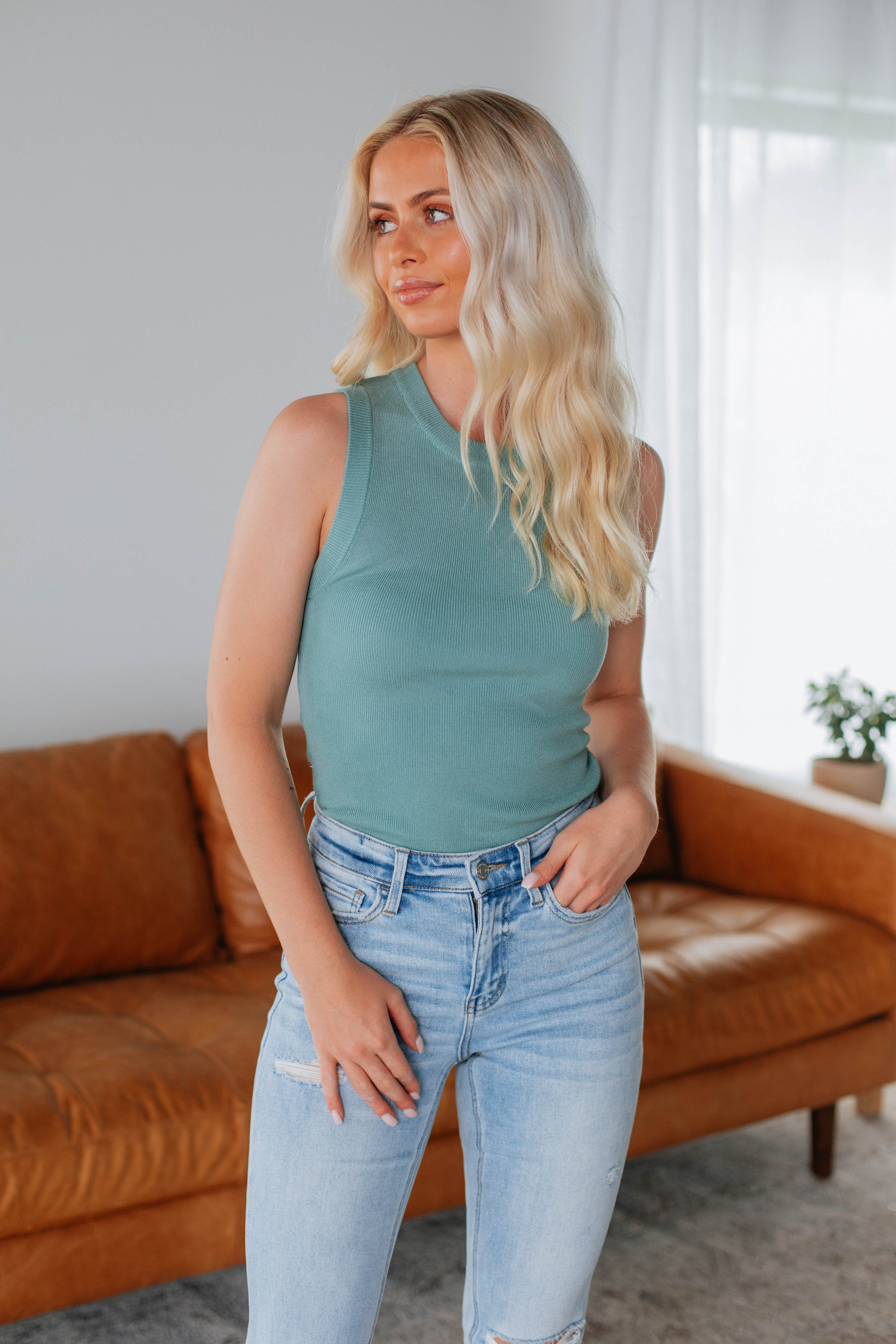 Adrianna Knit Tank Top for Women - Soft Stretch Comfortable Summer Casual Wear in Jade Green | Perfect for Beach, Vacation, and Everyday Outfits