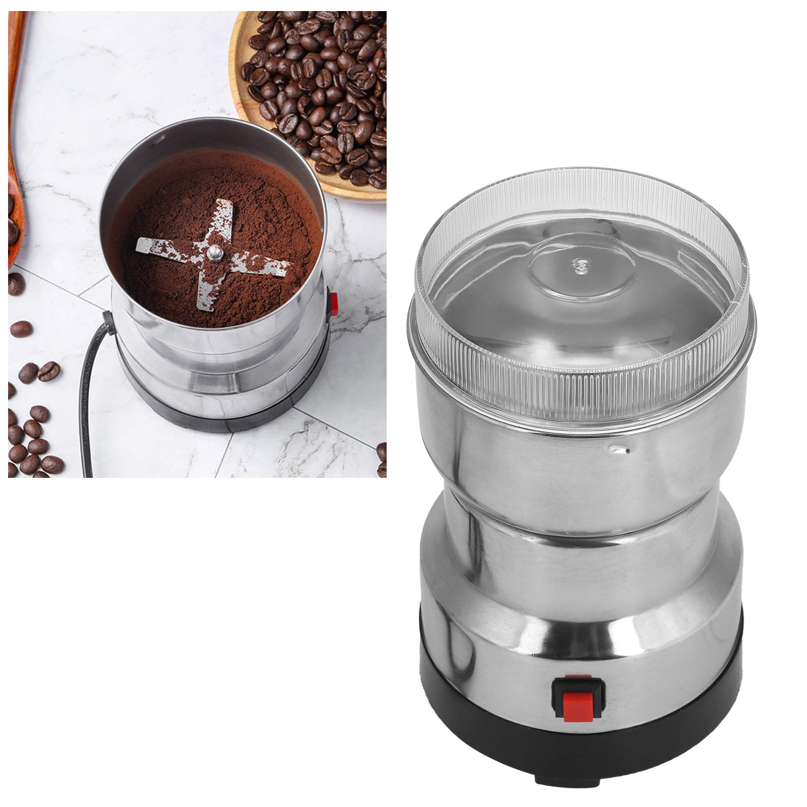 Premium Electric Coffee Grinder - Stainless Steel Portable Spice & Nut Grinder with Clear Lid - Multi-Function Mill for Beans, Herbs, Cereals & More - Perfect for Home, Office & Camping Use (US)