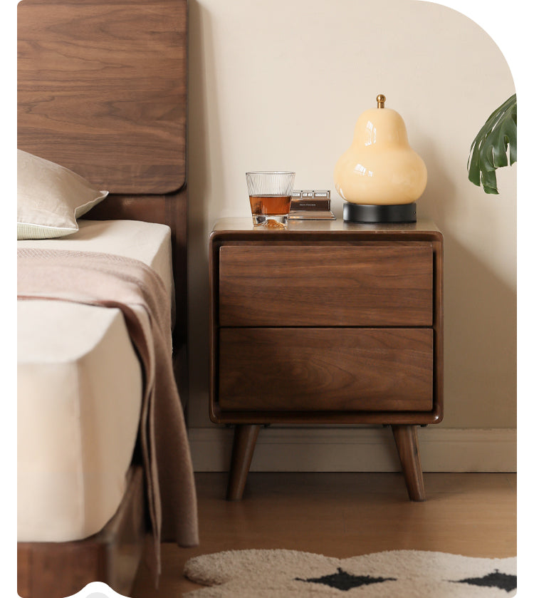 Solid Black Walnut Wood Classic Nightstand - Stylish Bedside Table for Bedroom, Living Room & Guest Room