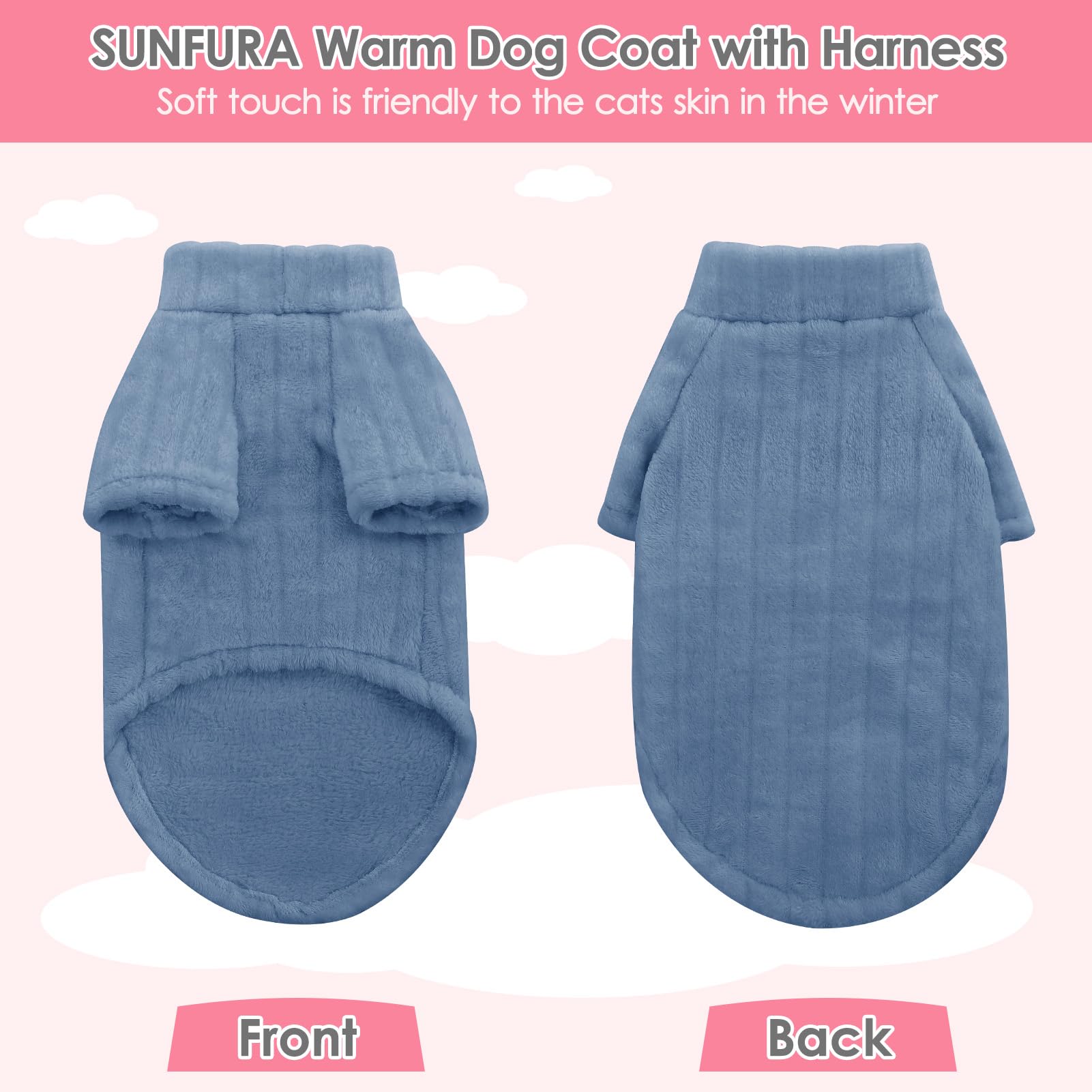 Warm & Soft SUNFURA Cat Sweater for Hairless Sphynx - Fleece Pullover with Sleeves, Cozy Turtleneck Kitten Jumpsuit for Fall & Winter (Blue, Medium) - Perfect for Indoor Comfort & Cold Weather Protection