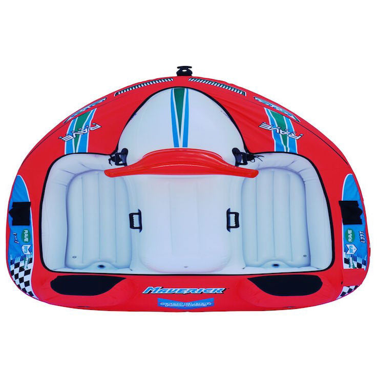 Rave Maverick 3 Person Towable Tube - Heavy Duty Inflatable Water Tube for Boating, Lake & Beach Fun - Perfect for Family & Friends Water Sports Activities