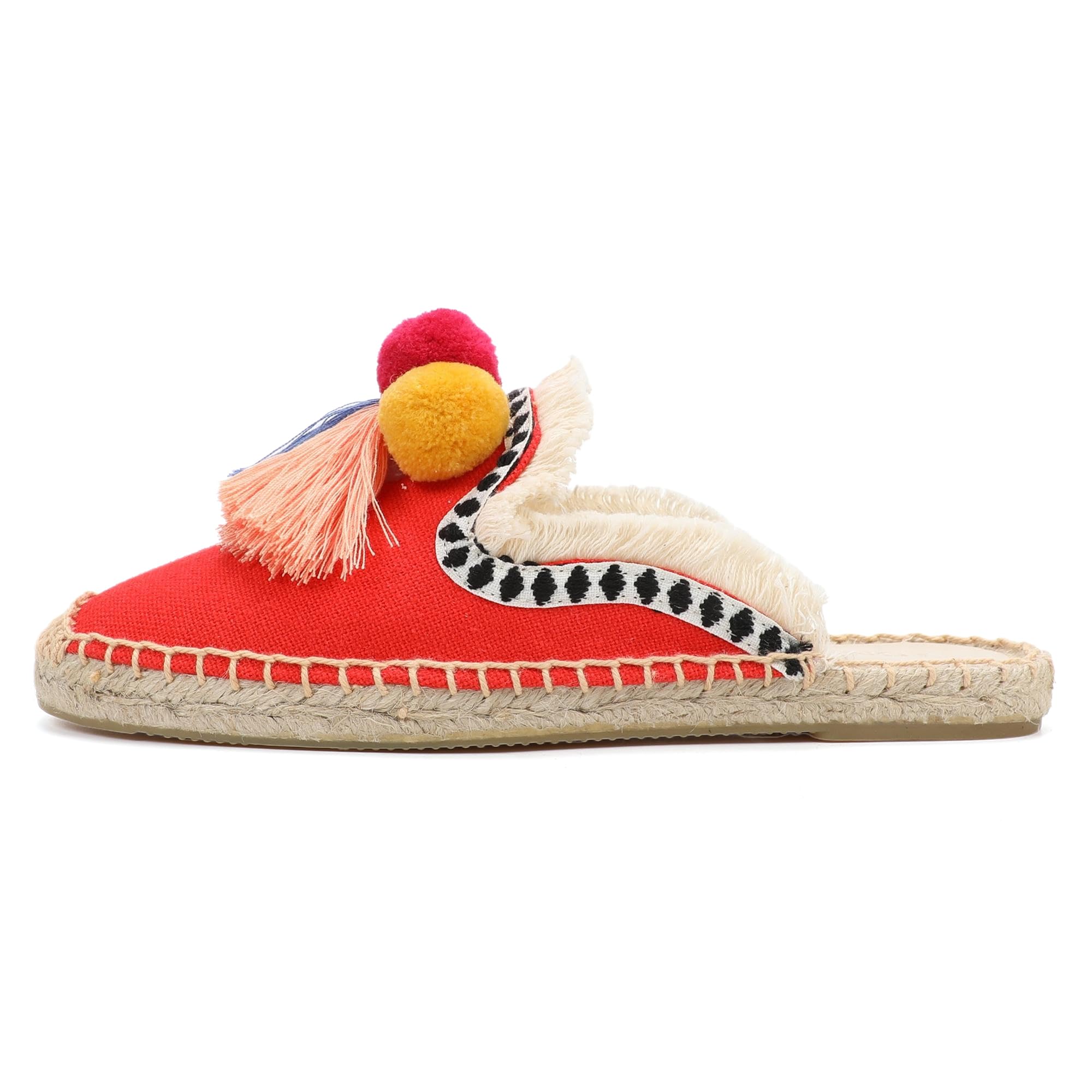 Women's Comfortable Mule Flat Shoes with Tassel & Pompom - Breathable Espadrilles Slides Backless Slippers for Summer, Beach, Casual Wear & Home Use