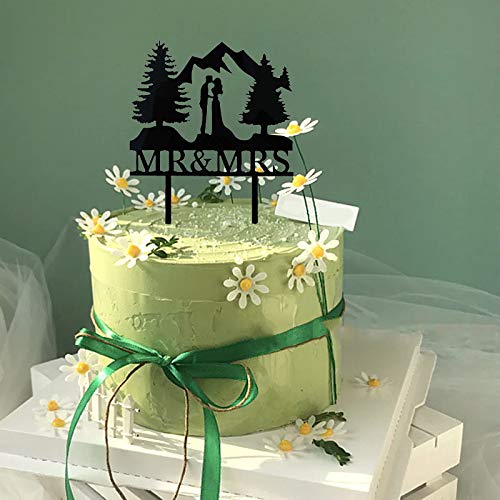 Mr & Mrs Mountain Wedding Cake Topper - Hiking & Forest Theme Outdoor Wedding Cake Decor - Perfect for Adventure Lovers, Rustic Weddings, and Nature-Inspired Celebrations