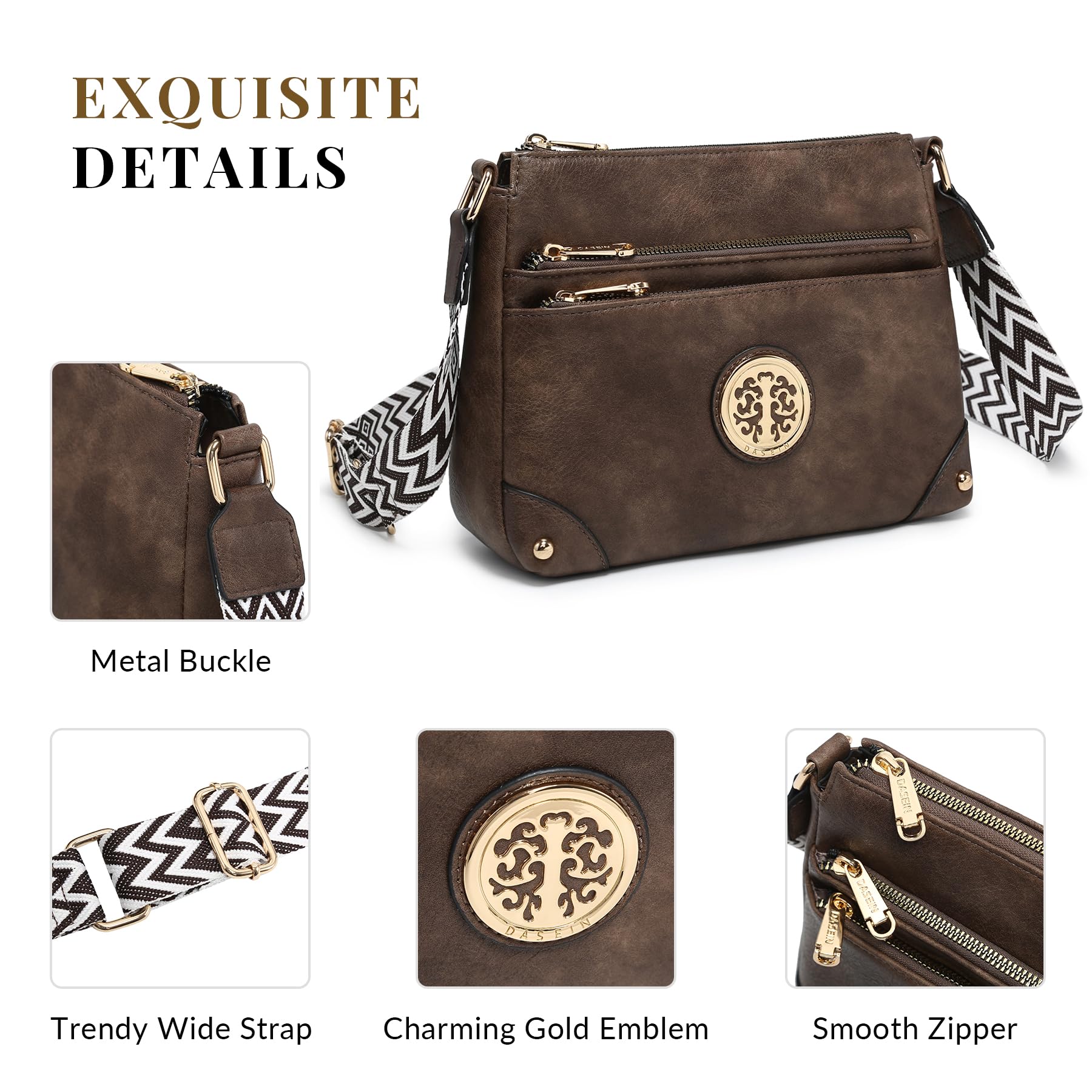 Trendy Women's Crossbody Purse with Multi Pockets & Adjustable Guitar Strap - Medium Shoulder Bag for Daily Use, Travel & Shopping
