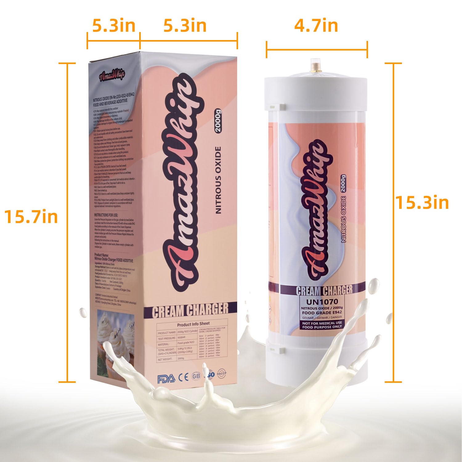 Premium 3.3L Whipped Cream Charger Tanks - 2 Pack for Professional Desserts, Coffee Toppings & Cocktail Garnishes - Food Grade N2O Cream Dispenser Canisters