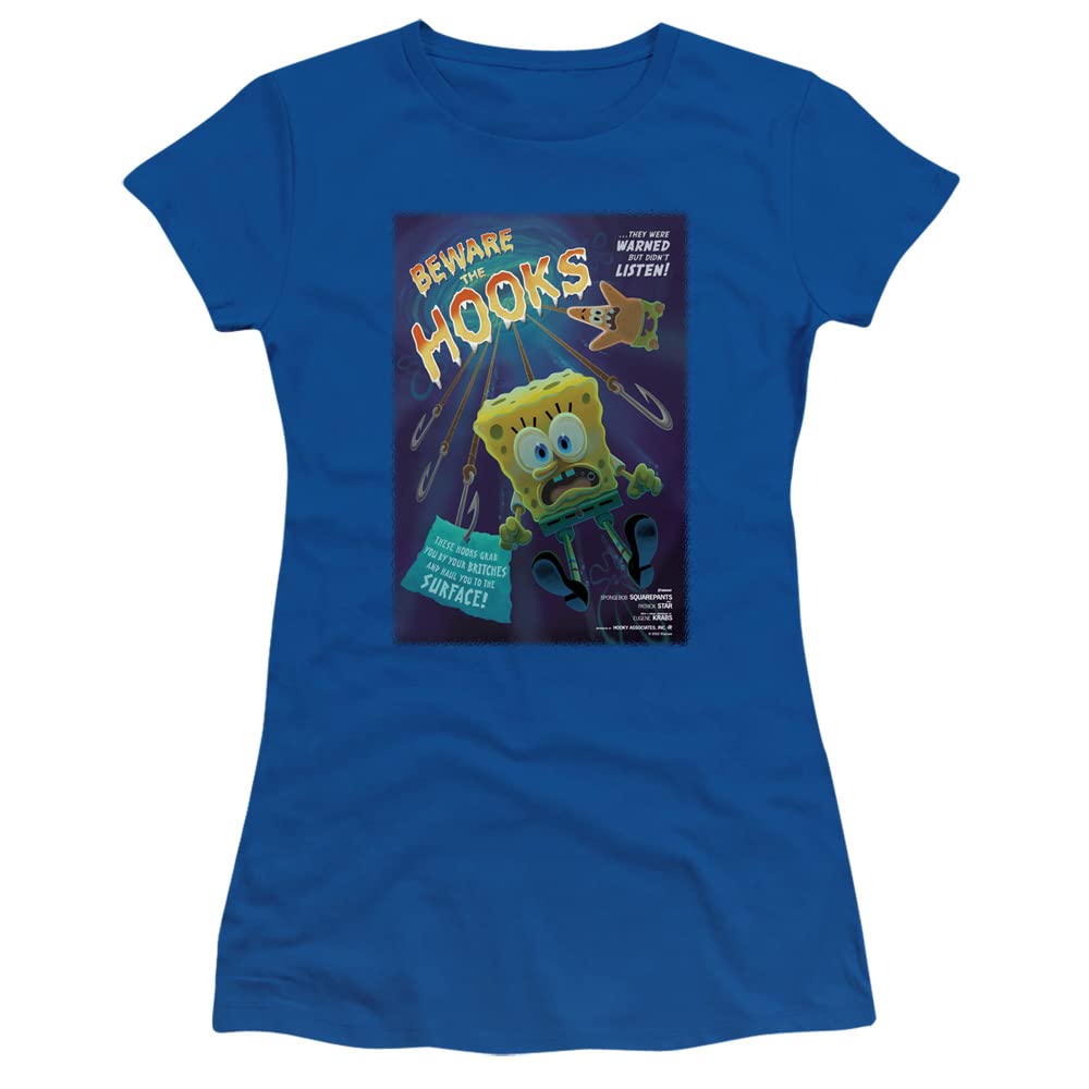 Spongebob Beware The Hooks Junior's Sheer Fitted T-Shirt | Cartoon Graphic Tee for Kids & Teens | Casual Wear, Birthday Gift, Cosplay Costume