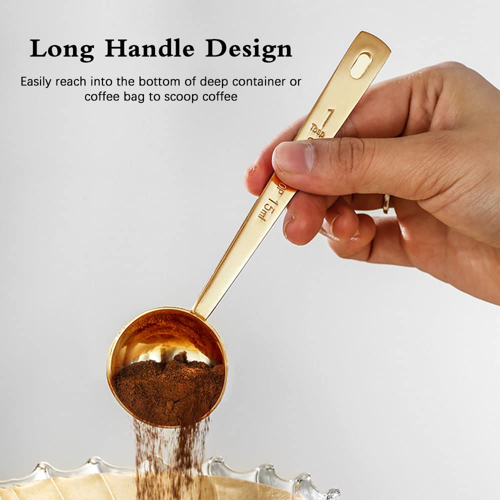 3Pcs Stainless Steel Coffee Measuring Scoops with Long Handle - Perfect for Coffee, Tea, Sugar, Protein Powder & Baking Ingredients | Ideal for Home Kitchen, Coffee Shops & Bakeries (Gold)